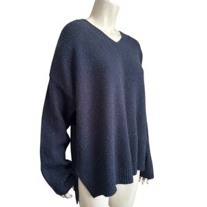 COCO + CARMEN dark blue sparkly acrylic V-neck sweater high low women’s small